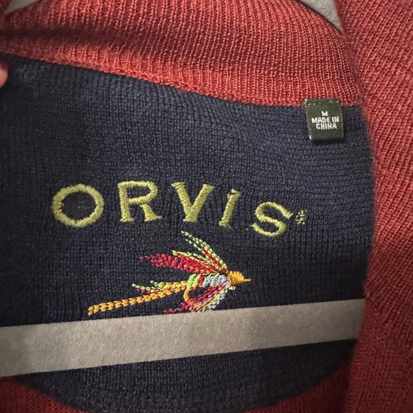ORVIS Sweater Mens M Rust Brown Merino Wool 1/4 Zip Pullover Classic City - Picture 2 of 6